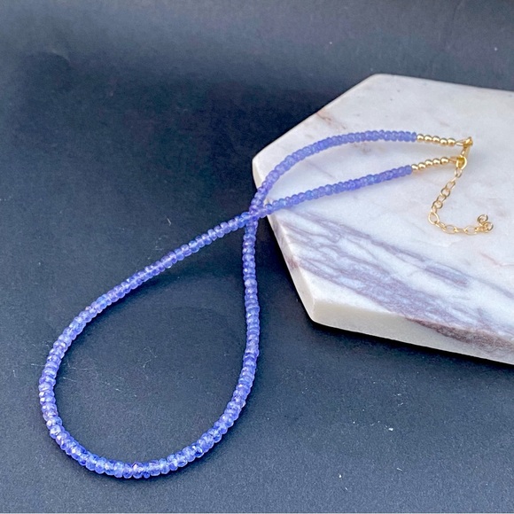 Tanzanite Necklace Choker Beaded 14k Gold Filled purple Gemstone bead necklace - Picture 5 of 9